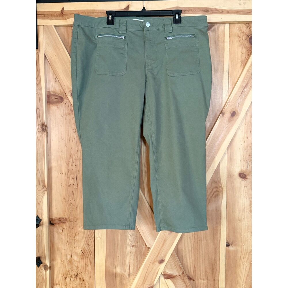 Cato Womens 18W Green Denim Capri Pants Stretch Casual Utility Back Pocket Zip
